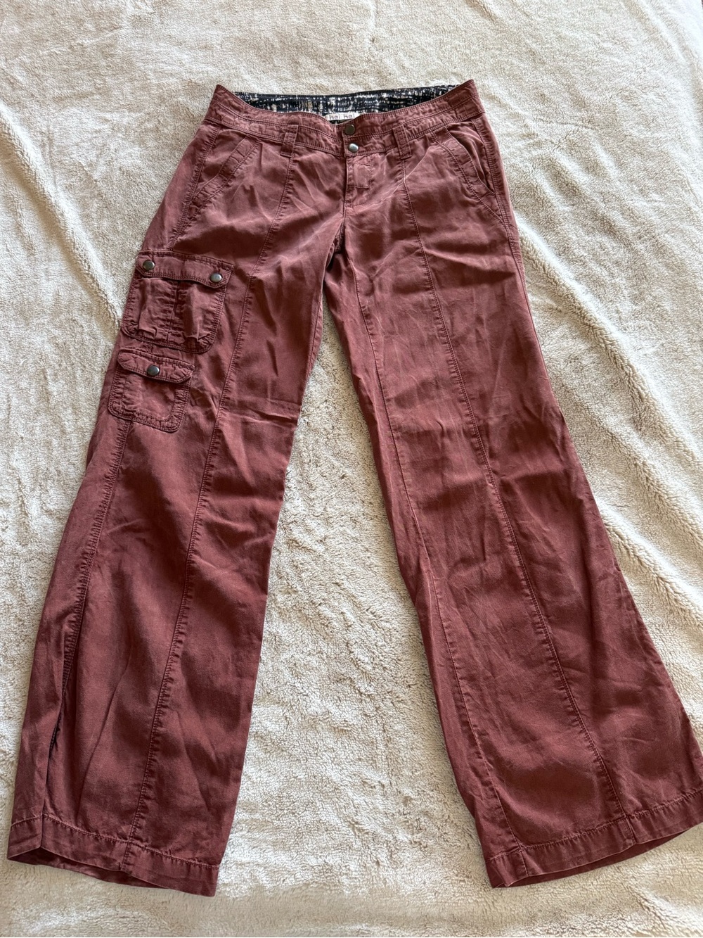 Hei hei women’s Wide-Leg low waist linen flowy Cargo Pants Rust Brown 4